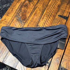 NWT Ralph Lauren Black Ruched High-Waist Swim Bottoms - Size 14